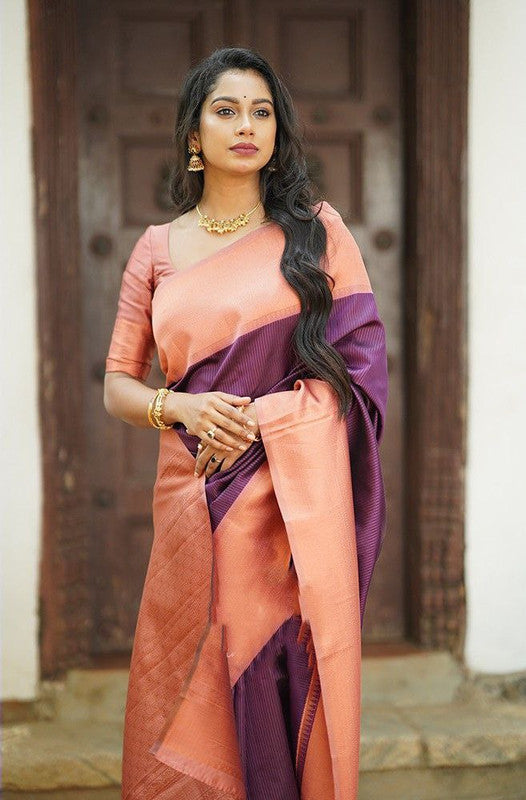 NOZ2TOZ Women Banarasi Silk Woven Saree With Blouse Piece - Purple | Swadesiicart