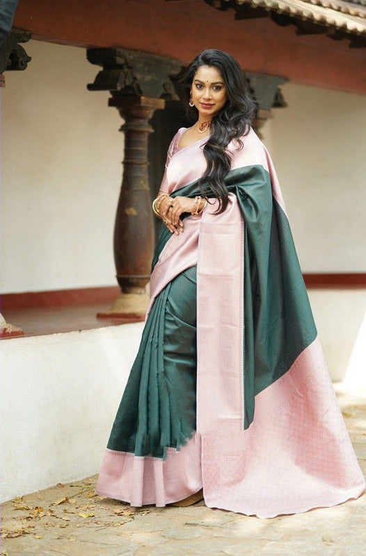 NOZ2TOZ Women Banarasi Silk Woven Saree With Blouse Piece - Teal | Swadesiicart