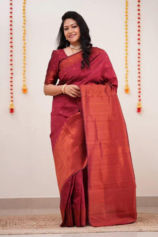 NOZ2TOZ Women Banarasi Silk Woven Saree With Blouse Piece - Maroon | Swadesiicart