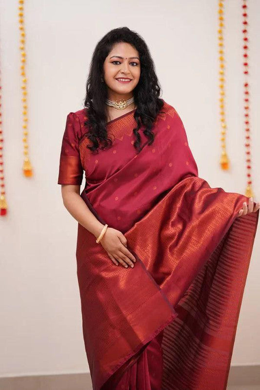 NOZ2TOZ Women Banarasi Silk Woven Saree With Blouse Piece - Maroon | Swadesiicart