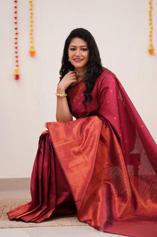 NOZ2TOZ Women Banarasi Silk Woven Saree With Blouse Piece - Maroon | Swadesiicart