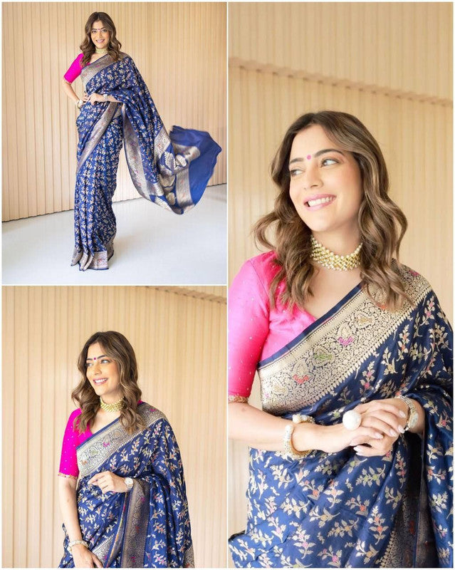 NOZ2TOZ Women Banarasi Silk Woven Saree With Blouse Piece - Blue | Swadesiicart