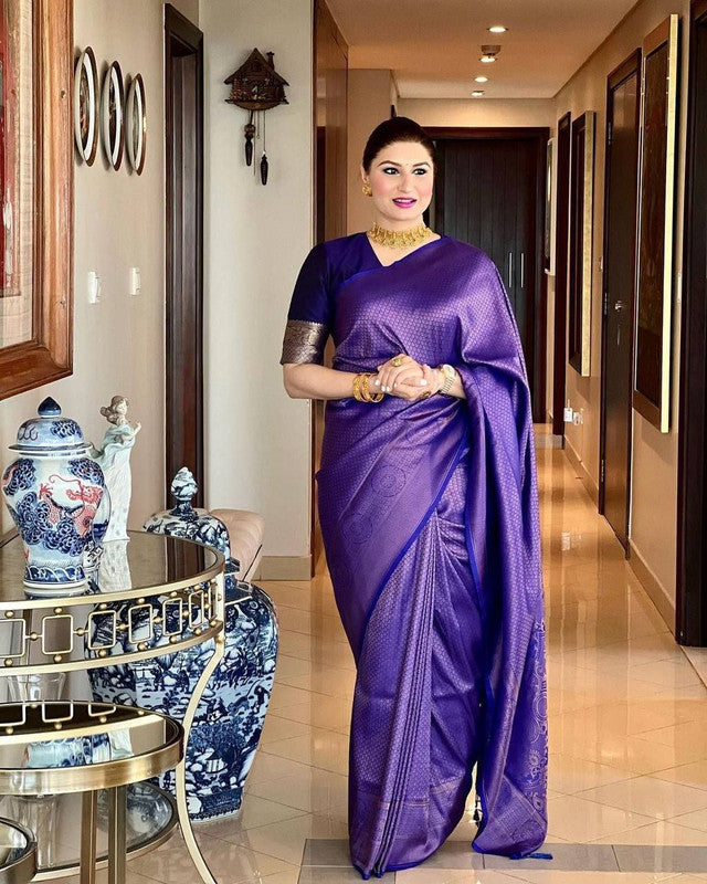 NOZ2TOZ Women Banarasi Silk Woven Saree With Blouse Piece - Blue | Swadesiicart