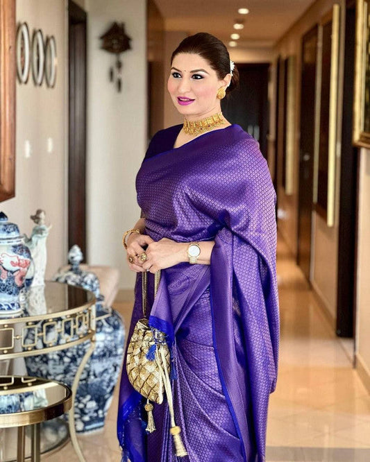 NOZ2TOZ Women Banarasi Silk Woven Saree With Blouse Piece - Blue | Swadesiicart