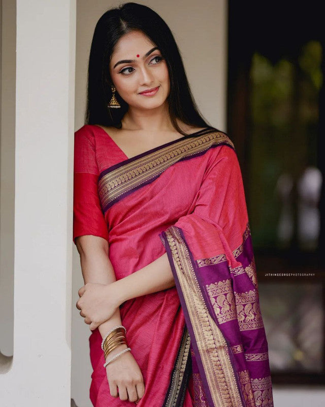 NOZ2TOZ Women Banarasi Silk Woven Saree With Blouse Piece - Pink | Swadesiicart