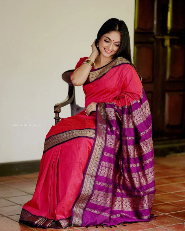 NOZ2TOZ Women Banarasi Silk Woven Saree With Blouse Piece - Pink | Swadesiicart