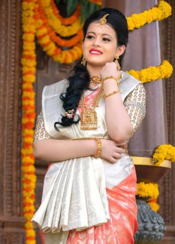 NOZ2TOZ Women Banarasi Silk Woven Saree With Blouse Piece - White | Swadesiicart
