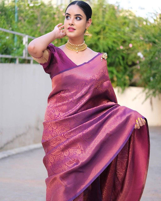 NOZ2TOZ Women Banarasi Silk Woven Saree With Blouse Piece - Wine | Swadesiicart