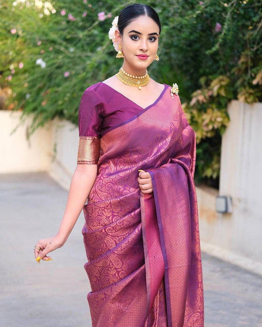 NOZ2TOZ Women Banarasi Silk Woven Saree With Blouse Piece - Wine | Swadesiicart
