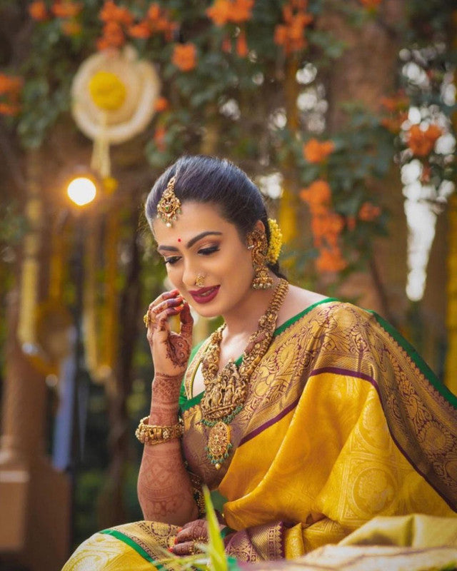 NOZ2TOZ Women Banarasi Silk Woven Saree With Blouse Piece - Yellow | Swadesiicart