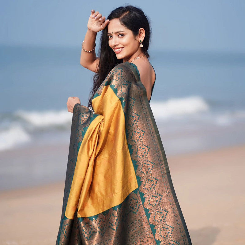 NOZ2TOZ Women Banarasi Silk Woven Saree With Blouse Piece - Yellow | Swadesiicart