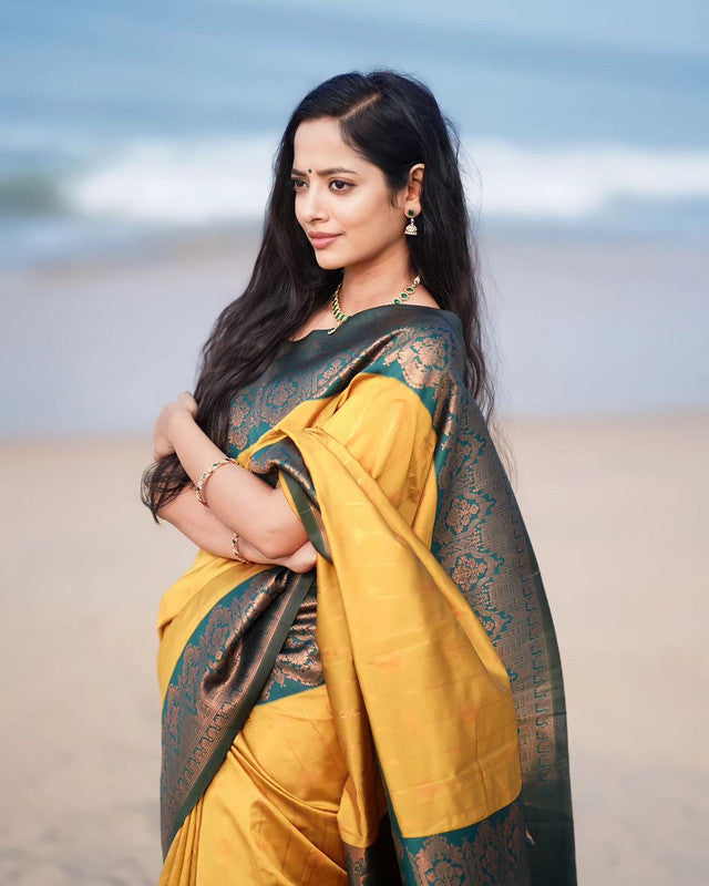 NOZ2TOZ Women Banarasi Silk Woven Saree With Blouse Piece - Yellow | Swadesiicart
