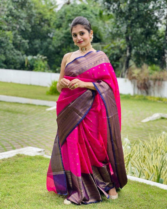 NOZ2TOZ Women Banarasi Silk Woven Saree With Blouse Piece - Pink | Swadesiicart