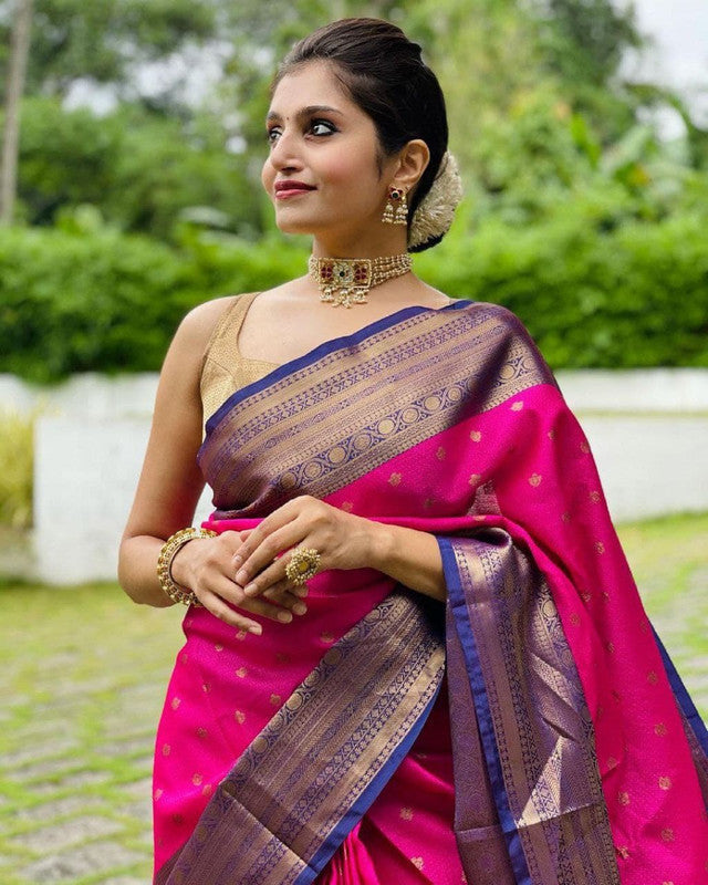 NOZ2TOZ Women Banarasi Silk Woven Saree With Blouse Piece - Pink | Swadesiicart