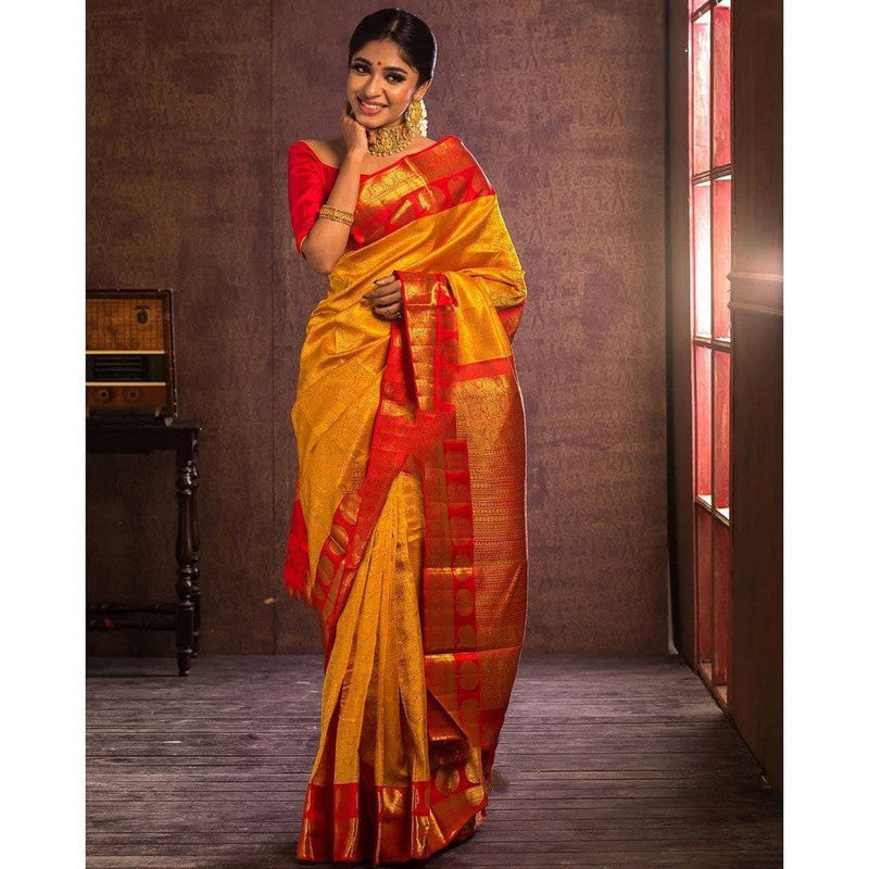 NOZ2TOZ Women Banarasi Silk Woven Saree With Blouse Piece - Mustard | Swadesiicart