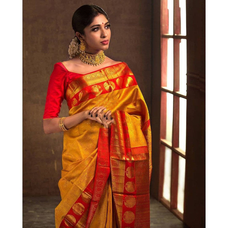 NOZ2TOZ Women Banarasi Silk Woven Saree With Blouse Piece - Mustard | Swadesiicart
