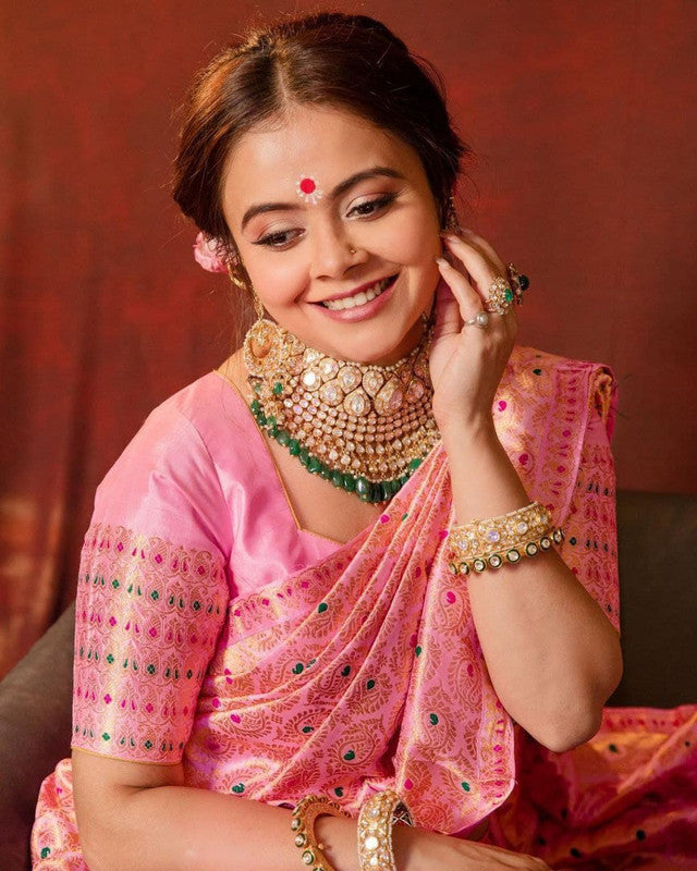 NOZ2TOZ Women Banarasi Silk Woven Saree With Blouse Piece - Pink | Swadesiicart