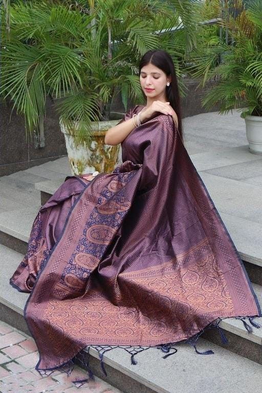 NOZ2TOZ Women Banarasi Silk Woven Saree With Blouse Piece - Wine | Swadesiicart