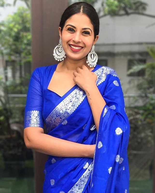 NOZ2TOZ Women Banarasi Silk Woven Saree With Blouse Piece - Blue | Swadesiicart