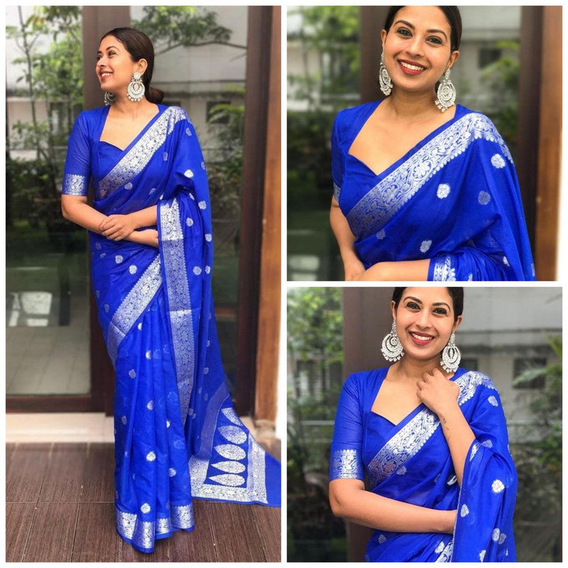 NOZ2TOZ Women Banarasi Silk Woven Saree With Blouse Piece - Blue | Swadesiicart