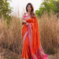 NOZ2TOZ Women Banarasi Silk Woven Saree With Blouse Piece - Orange | Swadesiicart