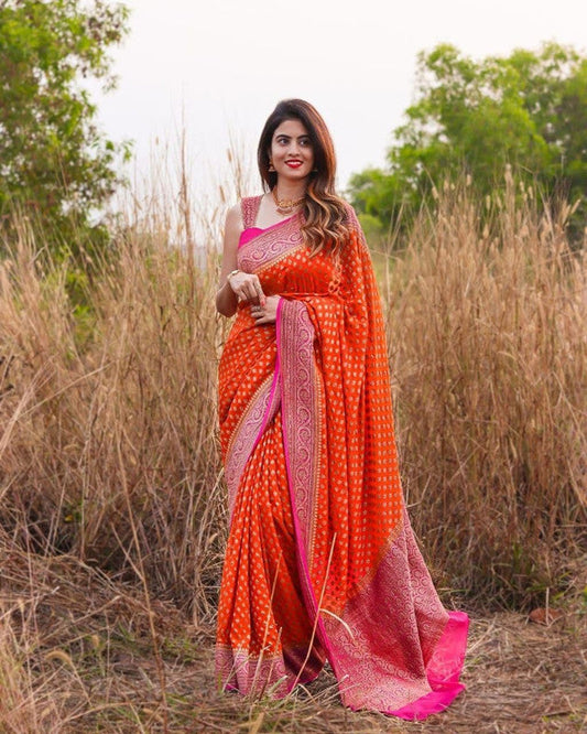 NOZ2TOZ Women Banarasi Silk Woven Saree With Blouse Piece - Orange | Swadesiicart