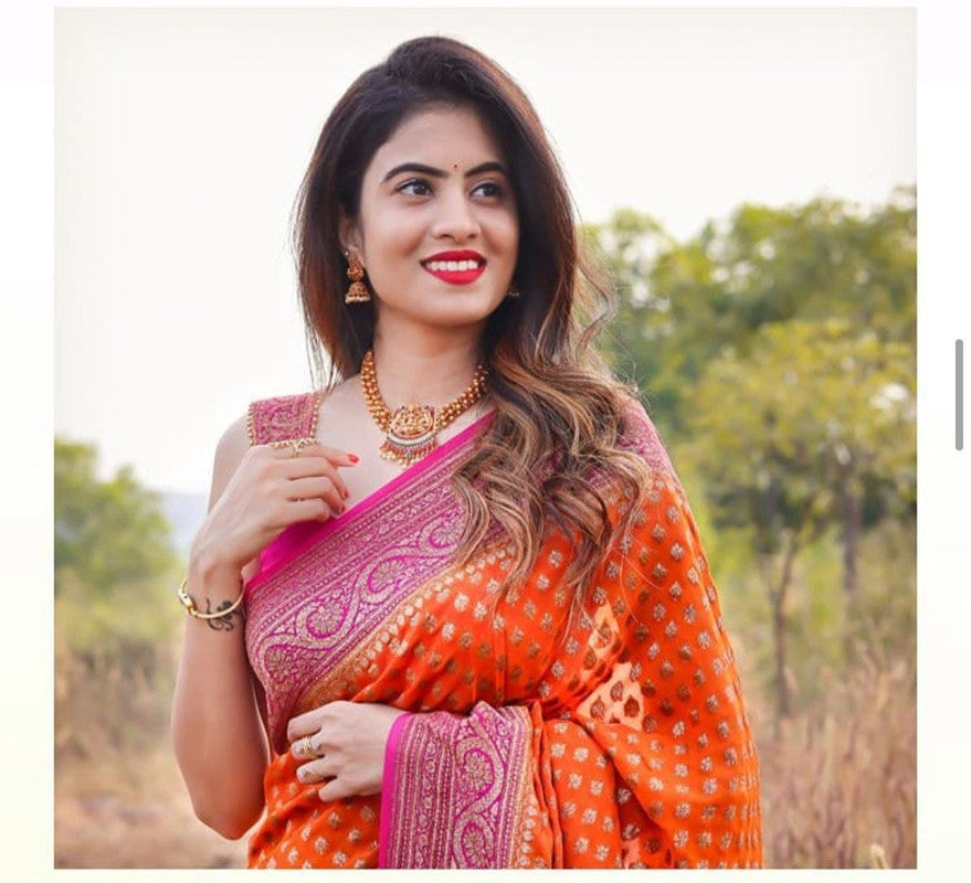 NOZ2TOZ Women Banarasi Silk Woven Saree With Blouse Piece - Orange | Swadesiicart