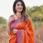 NOZ2TOZ Women Banarasi Silk Woven Saree With Blouse Piece - Orange | Swadesiicart