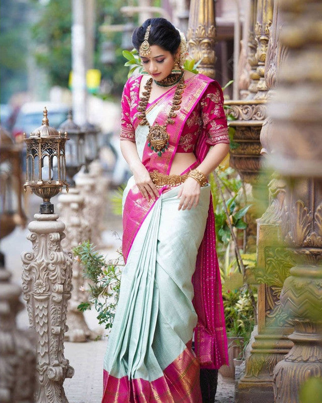 NOZ2TOZ Women Banarasi Silk Woven Saree With Blouse Piece - Pink | Swadesiicart