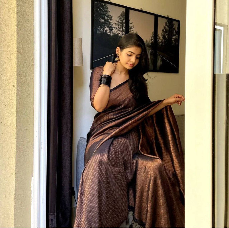NOZ2TOZ Women Banarasi Silk Woven Saree With Blouse Piece - Black | Swadesiicart
