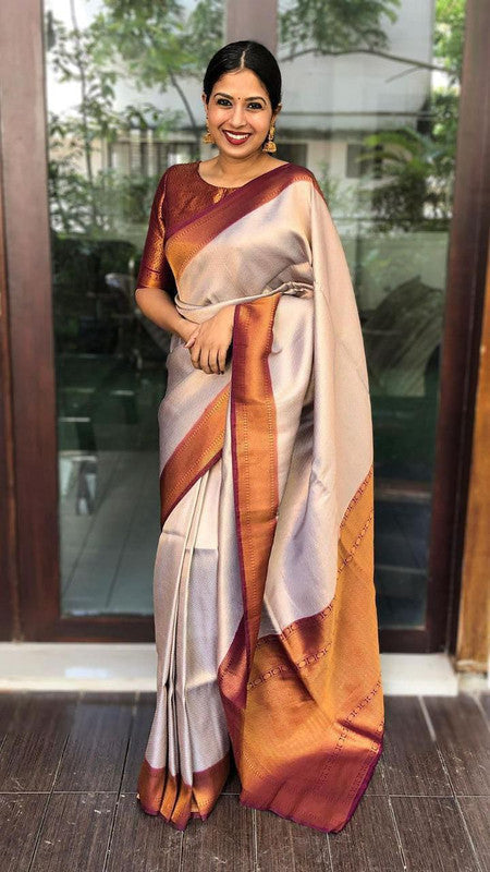 NOZ2TOZ Women Banarasi Silk Woven Saree With Blouse Piece - Cream | Swadesiicart