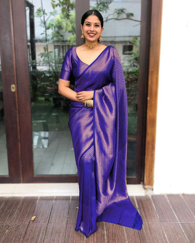 NOZ2TOZ Women Banarasi Silk Woven Saree With Blouse Piece - Royal Blue | Swadesiicart