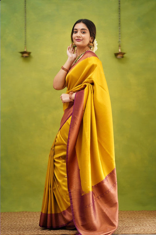 NOZ2TOZ Women Banarasi Silk Woven Saree With Blouse Piece - Yellow | Swadesiicart