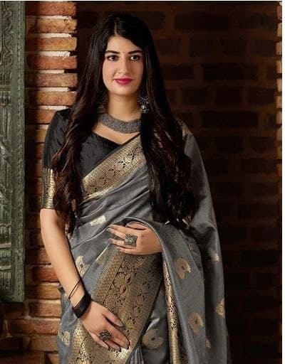NOZ2TOZ Women Banarasi Silk Woven Saree With Blouse Piece - Grey | Swadesiicart