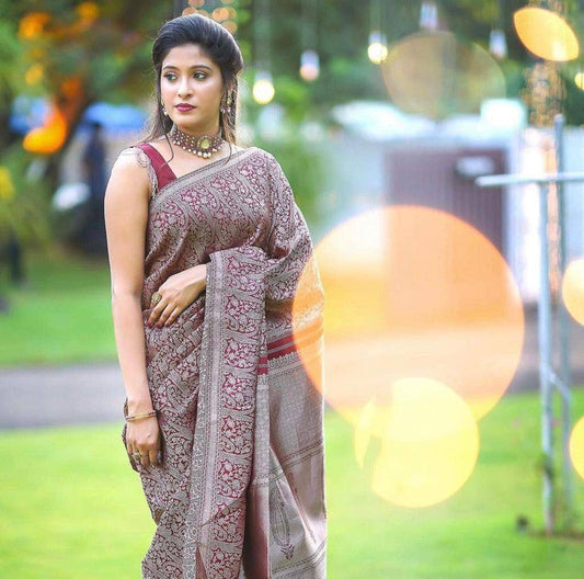 NOZ2TOZ Women Banarasi Silk Woven Saree With Blouse Piece - Wine | Swadesiicart