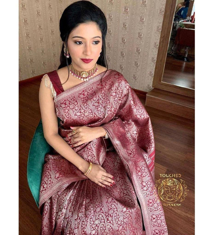 NOZ2TOZ Women Banarasi Silk Woven Saree With Blouse Piece - Wine | Swadesiicart