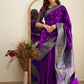 NOZ2TOZ Women Banarasi Silk Woven Saree With Blouse Piece - Purple | Swadesiicart