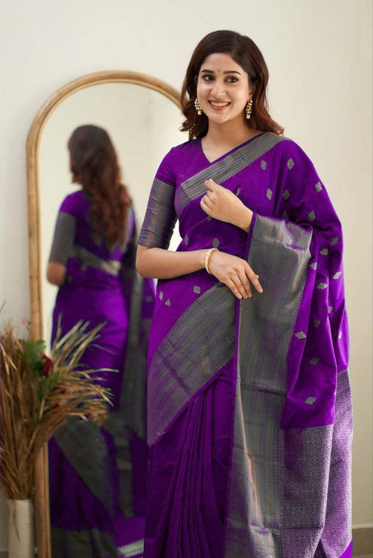 NOZ2TOZ Women Banarasi Silk Woven Saree With Blouse Piece - Purple | Swadesiicart