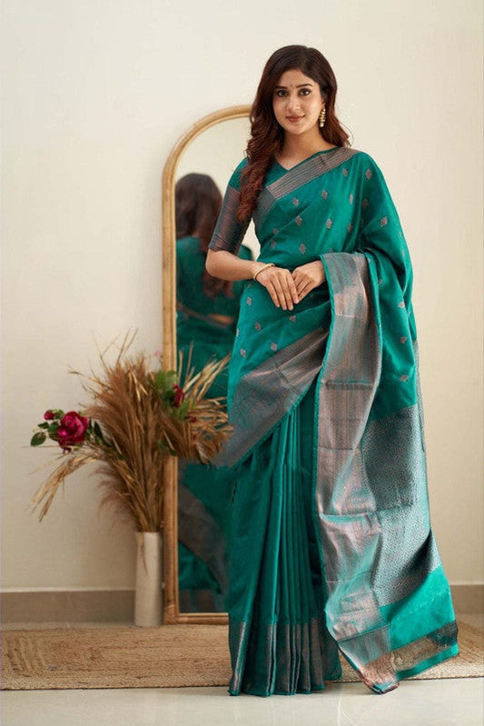 NOZ2TOZ Women Banarasi Silk Woven Saree With Blouse Piece - Rama | Swadesiicart