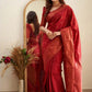 NOZ2TOZ Women Banarasi Silk Woven Saree With Blouse Piece - Red | Swadesiicart