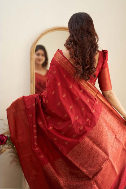 NOZ2TOZ Women Banarasi Silk Woven Saree With Blouse Piece - Red | Swadesiicart
