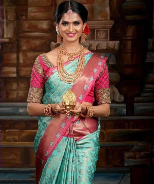NOZ2TOZ Women Banarasi Silk Woven Saree With Blouse Piece - Sky Blue | Swadesiicart