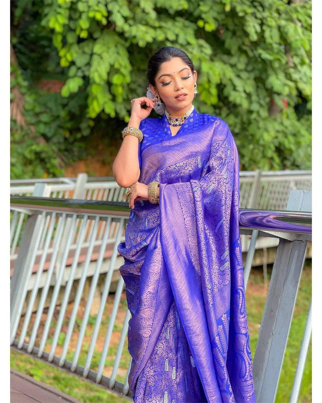 NOZ2TOZ Women Banarasi Silk Woven Saree With Blouse Piece - Blue | Swadesiicart