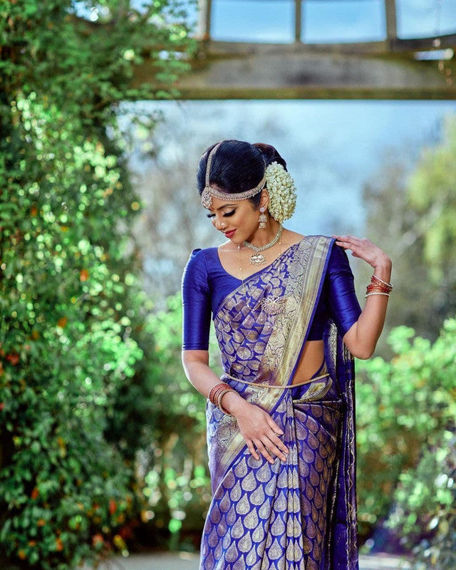 NOZ2TOZ Women Banarasi Silk Woven Saree With Blouse Piece - Blue | Swadesiicart
