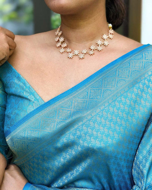 NOZ2TOZ Women Banarasi Silk Woven Saree With Blouse Piece - Sky Blue | Swadesiicart