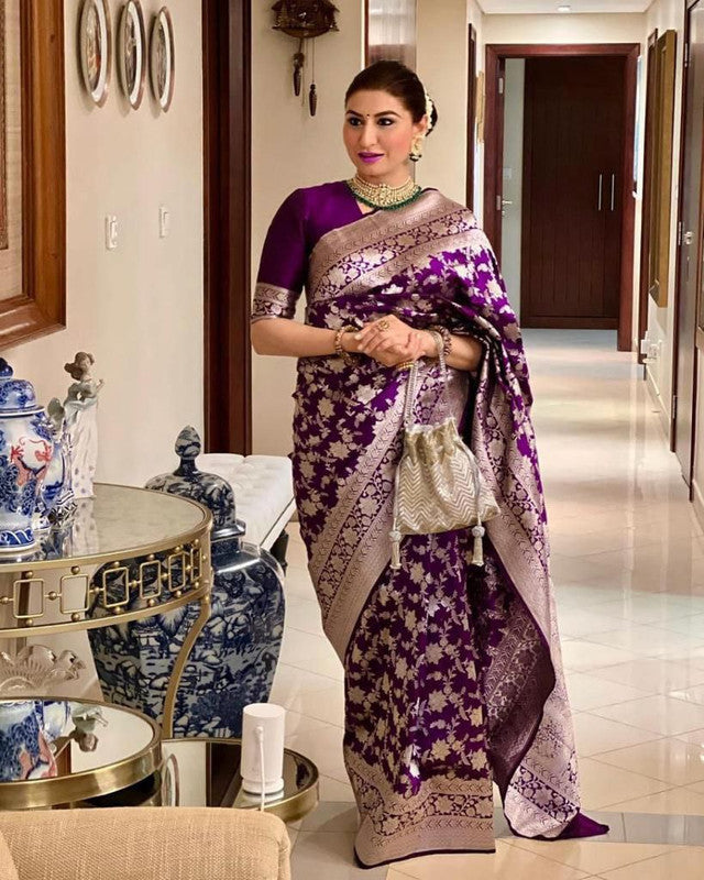 NOZ2TOZ Women Banarasi Silk Woven Saree With Blouse Piece - Purple | Swadesiicart