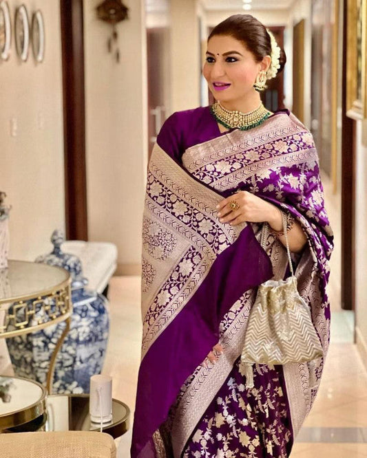 NOZ2TOZ Women Banarasi Silk Woven Saree With Blouse Piece - Purple | Swadesiicart