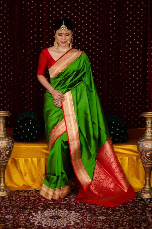 NOZ2TOZ Women Banarasi Silk Woven Saree With Blouse Piece - Green | Swadesiicart