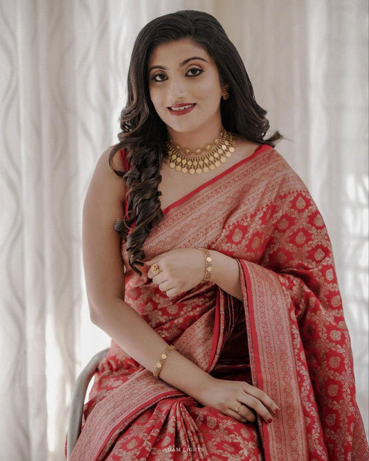 NOZ2TOZ Women Banarasi Silk Woven Saree With Blouse Piece - Maroon | Swadesiicart