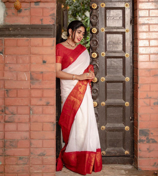 NOZ2TOZ Women Banarasi Silk Woven Saree With Blouse Piece - white | Swadesiicart